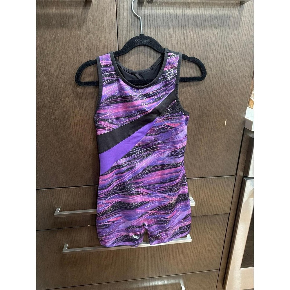 Danskin Now Girls' Print Biketard a purple and pink abstract swirl pattern 7-8